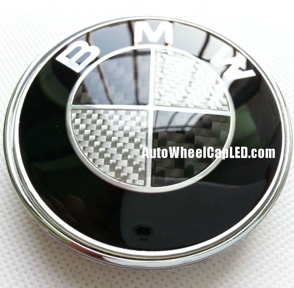 BMW Black White Carbon Fiber 82mm Hood Trunk Emblem Roundel Badge 2Pins 