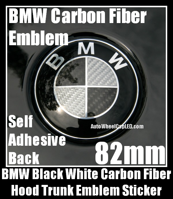 BMW Black White Carbon Fiber 82mm Hood Trunk Emblem Roundel