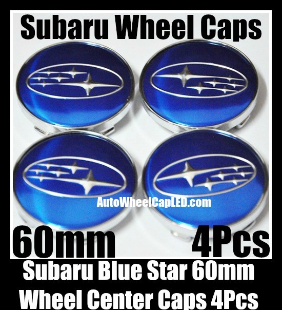 Subaru Blue Silver Stars 60mm Wheel Center Hubs Caps Roundels 4Pcs Emblems Badges Impreza Legacy Forester Tribeca STI WRX 4Pcs