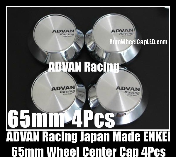 ADVAN Racing Japan Made 65mm Wheel Center Emblems Hubs Caps Roundels Chrome Silver Yokohama 4Pcs Set