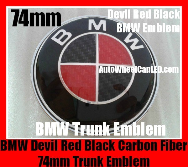 BMW Devil Red Black Carbon Fiber 74mm Trunk Emblems Boot  Badges Roundels 2Pins