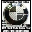 BMW Black White Carbon Fiber 74mm Trunk Emblem Roundel Badge Sticker Self Adhesive Back Aluminium Alloy