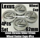 Lexus 62mm Wheel Center Emblems Caps Chrome Silver 4Pcs Set