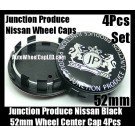 Junction Produce Nissan JP Metal Black 52mm Wheel Center Emblems Caps 4Pcs Set