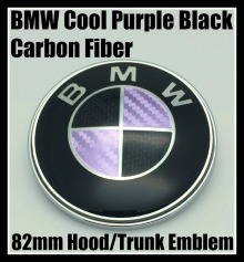 BMW Purple Black Carbon Fiber 82mm Hood Trunk Emblem Roundel Badge 2Pins